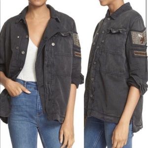 Free People Embellished Military Shirt Jacket